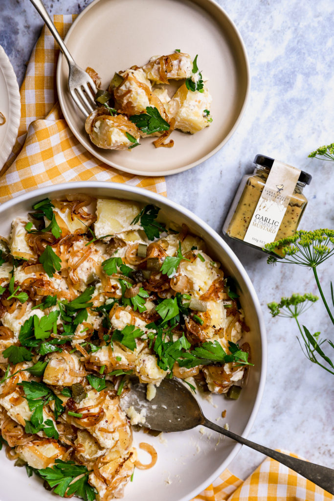 Warm Mustard Potato Salad with Caramelised Onions