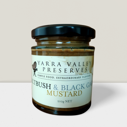 Jar of saltbush and black garlic mustard 210g.